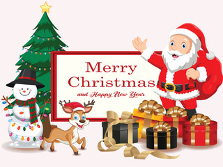 Festive Christmas and New Year Celebration Scene with Santa and Friends