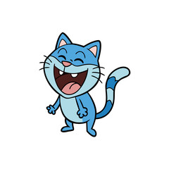 Happy blue cat silhouette isolated on white background