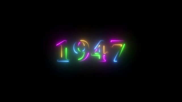 1947 neon line text. Abstract 1947 neon text animation ,For neon color Glowing neon number text background. 1947 title metal text on glowing text animation black background. glow old years animations