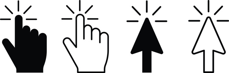 Click cursor and hand pointer icon set vector – modern UI UX click symbol collection for website navigation, button action, mobile app interface and web design
