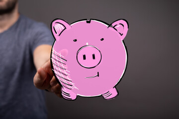 Digital illustration of a piggy bank, representing savings, finance, and money management.