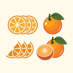Realistic Orange Fruit and Slice Vector with Green Leaves