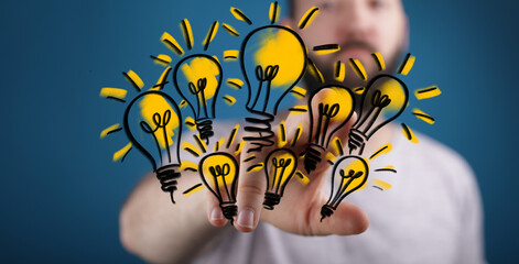 Image of many lightbulb ideas.  Perfect for innovation, creativity, and solution concepts.