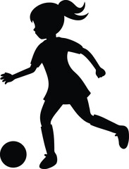Cute Girl Playing Soccer With Joy silhouette Vector illustration