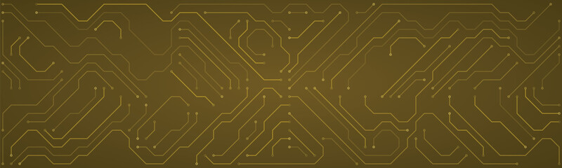 Golden Circuit Board Design with Geometric Lines and Connection Points on Textured Brown Background Vector