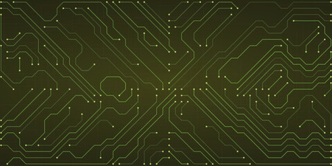 Green Circuit Board Pattern Seamless Technology Background Digital Data Flow Abstract Geometric Lines and Dots