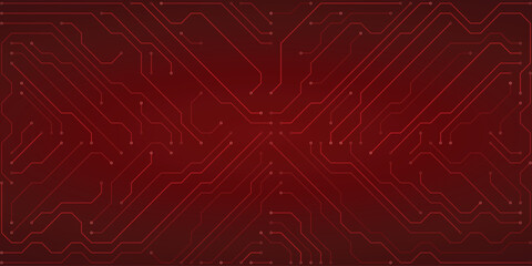 Red Circuit Board Pattern Seamless Technology Background Digital Data Flow Abstract Geometric Lines and Dots