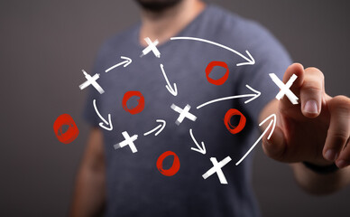 Visual of a man planning strategy.  Ideal for business, marketing, and success concepts.