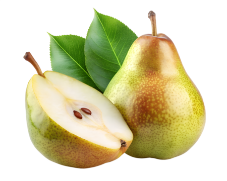  pears isolated on transparent white background full depth of field clipping path