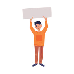 Man Character with Empty Placard and Banner Vector Illustration
