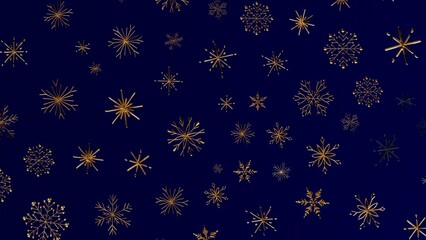 Elegant gold snowflakes on a deep blue backdrop perfect for holiday designs, winter themes, backgrounds, greetings cards and festive seasons.