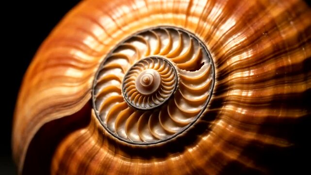 Close-up of a beautifully patterned nautilus shell showcasing intricate spirals and textures