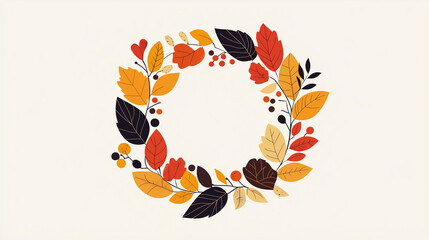 Autumn leaves wreath design with bright colors and copy space