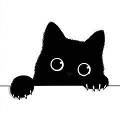 Black cat being adorable and hiding minimal black and white illustration made with Generative AI
