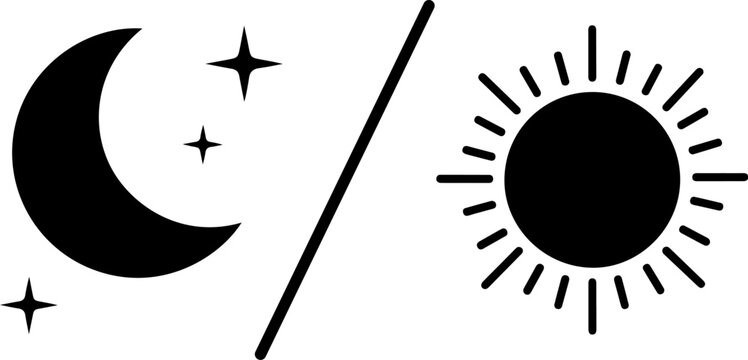 Stylized sun and moon with stars symbolizing day and night