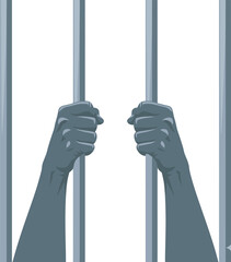 Illustration of hands gripping metal prison bars, depicting confinement and restriction.