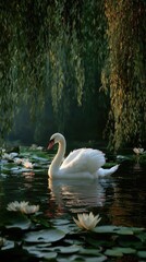 swan on the lake illustration made with Generative AI	