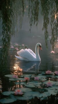 swan on the lake illustration made with Generative AI	