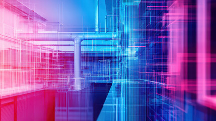 Digital architecture with vibrant colors showcases futuristic design, featuring abstract lines and structures that evoke sense of innovation