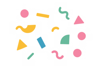 Colorful abstract memphis style geometric shapes and confetti elements celebrating a festive retro party