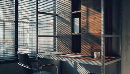 Workspace interior with window and desk