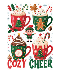 Cozy Cheer Christmas Mug Illustration &ndash; Hot Chocolate and Holiday Cup Design for Festive Winter Season