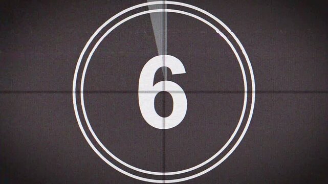 Movie countdown retro vector cinema screen, ten seconds 4K