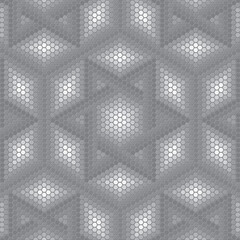 white hexagonal mosaic pattern combined with rounded hole, black and white vector illustration