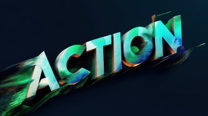 Text design showcasing the word action in vibrant colors against a dark background