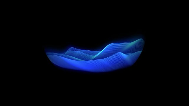 Abstract neon background of glowing sound waves motion. Purple and blue neon audio waves, noise frequency, and waveform. Music track and voice recording, audio spectrum. Sound background. 4k loop