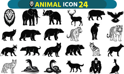 Obraz premium Collection of silhouetted wild animals from various ecosystems and continents