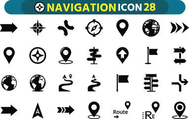 Collection of diverse navigation and location icons for maps and digital interfaces