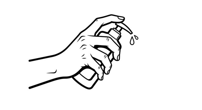 hand dispensing sanitizer, black and white clip art preview