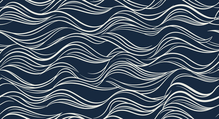 Abstract pattern of flowing, white lines on a dark blue background.