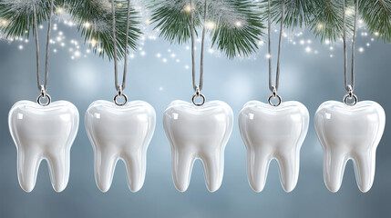 tooth as Christmas decoration in Christmas tree on white background