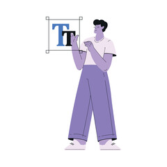 Man Work with Text Editing and Writing Article Vector Illustration