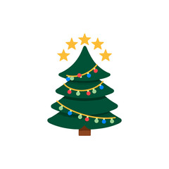 Fototapeta premium Christmas Tree with Colorful Lights and Stars Decoration Icon