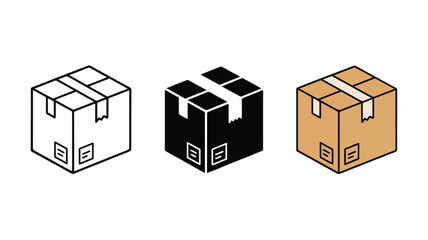 Fototapeta premium Three isometric cardboard boxes with tape and markings package shipping