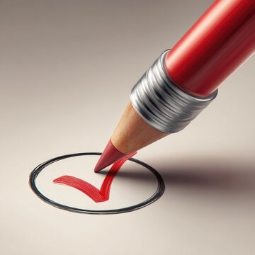 Red pencil with check mark illustration made with Generative AI