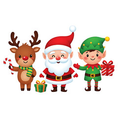 Fototapeta premium Cute Santa, Reindeer and Elf Christmas Characters Transparent PNG