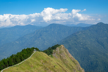 Tarey Bhir point,favourite tourist spot, Sikkim,India. A long path on the hills, a breathtaking viewpoint at the end of the edge, tourists get spectacular view of Himalayan mountains in front of them.