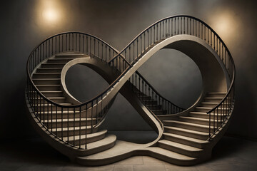 Infinite Ascent: Abstract Mobius Loop Staircase in Grayscale