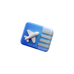 3D render illustration airplane ticket boarding pass for travel isolated on transparent background flight document tourism