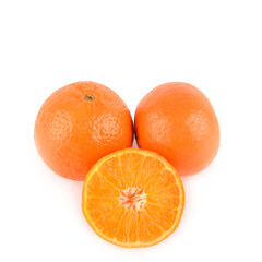 Sliced and Whole Mandarin Oranges on a Bright White Background