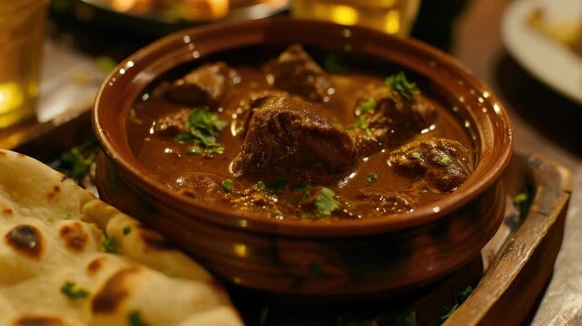 Hearty Stew Served on Restaurant Table