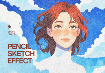 Pencil Sketching Photo Effect Mockup