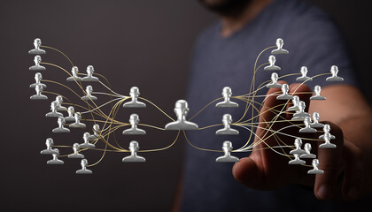 Innovative concept of a digital network visualized through an interactive interface, symbolizing team collaboration and connectivity within a bu