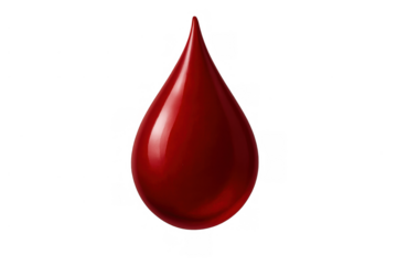 Red blood drop illustrating human biology, health, donation, life, and medical research on transparent background