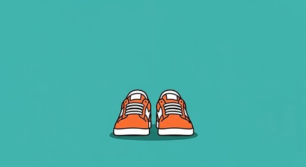 Vibrant Orange Sneakers on Teal Background - Minimalist Footwear Illustration.