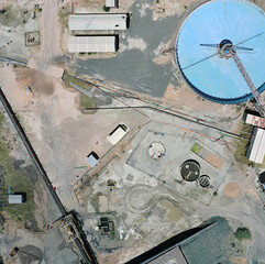 aerial view clarifier mining, at a diamond mine, mining industry concentrator mining thickener, civil engineering
